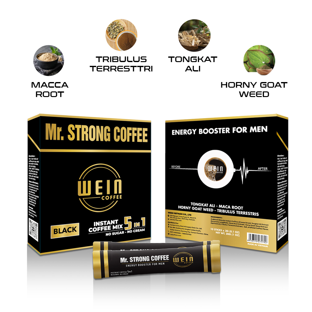 MR.STRONG COFFEE 5 IN 1 - ENERGY BOOSTER FOR MEN - CAFÉ  ĐEN 5 IN 1 - TĂNG CƯỜNG SỨC MẠNH CHO ĐÀN ÔNG